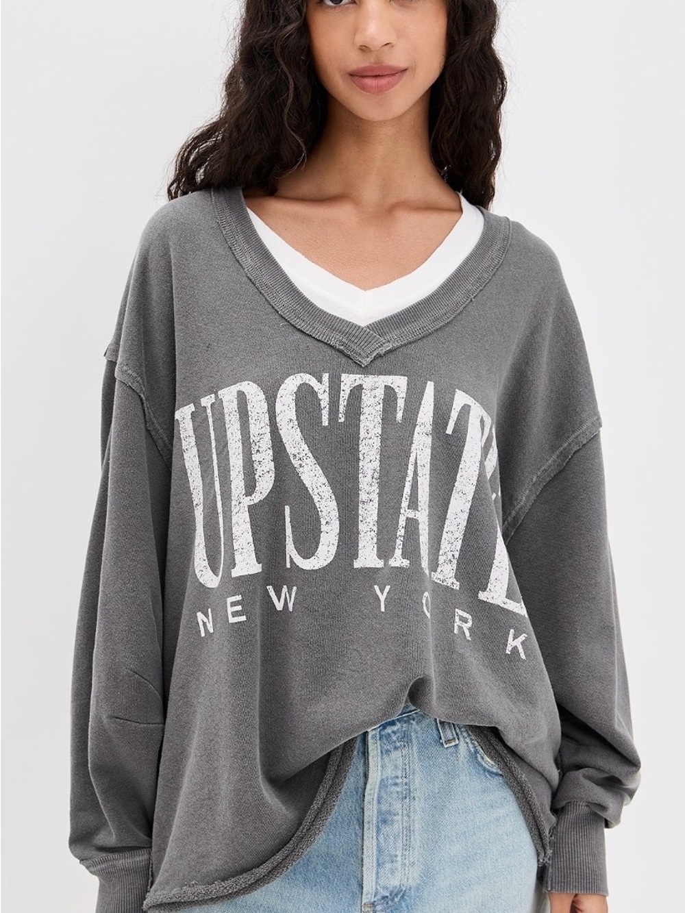 Free People Gray 'Upstate New York' Crewneck Sweatshirt XL